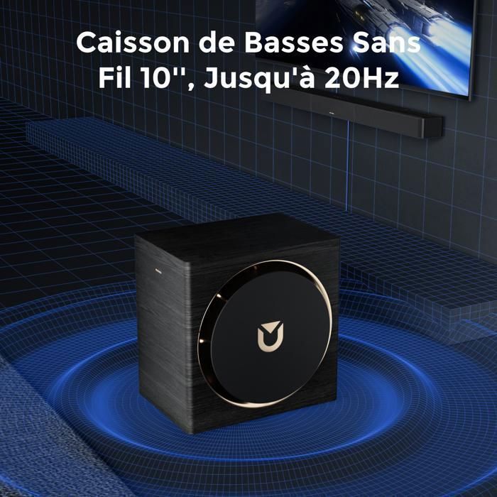 ULTIMEA Soundbar – Skywave-Serie – 7.1.4-Kanal-System mit Surround-Lautsprechern – mit 10-Zoll-Funk-Subwoofer – 980 W