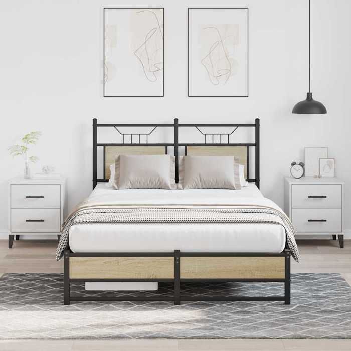Sonoma eikenhouten bedframe - vidaXL - 120x190 cm - Hoofdbord - Opbergruimte - Lattenbodem - 196x126x91,5 cm