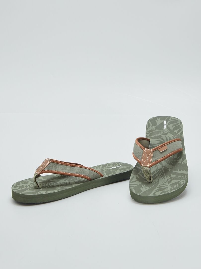 Chinelo de dedo com tira de tecido - Cáqui