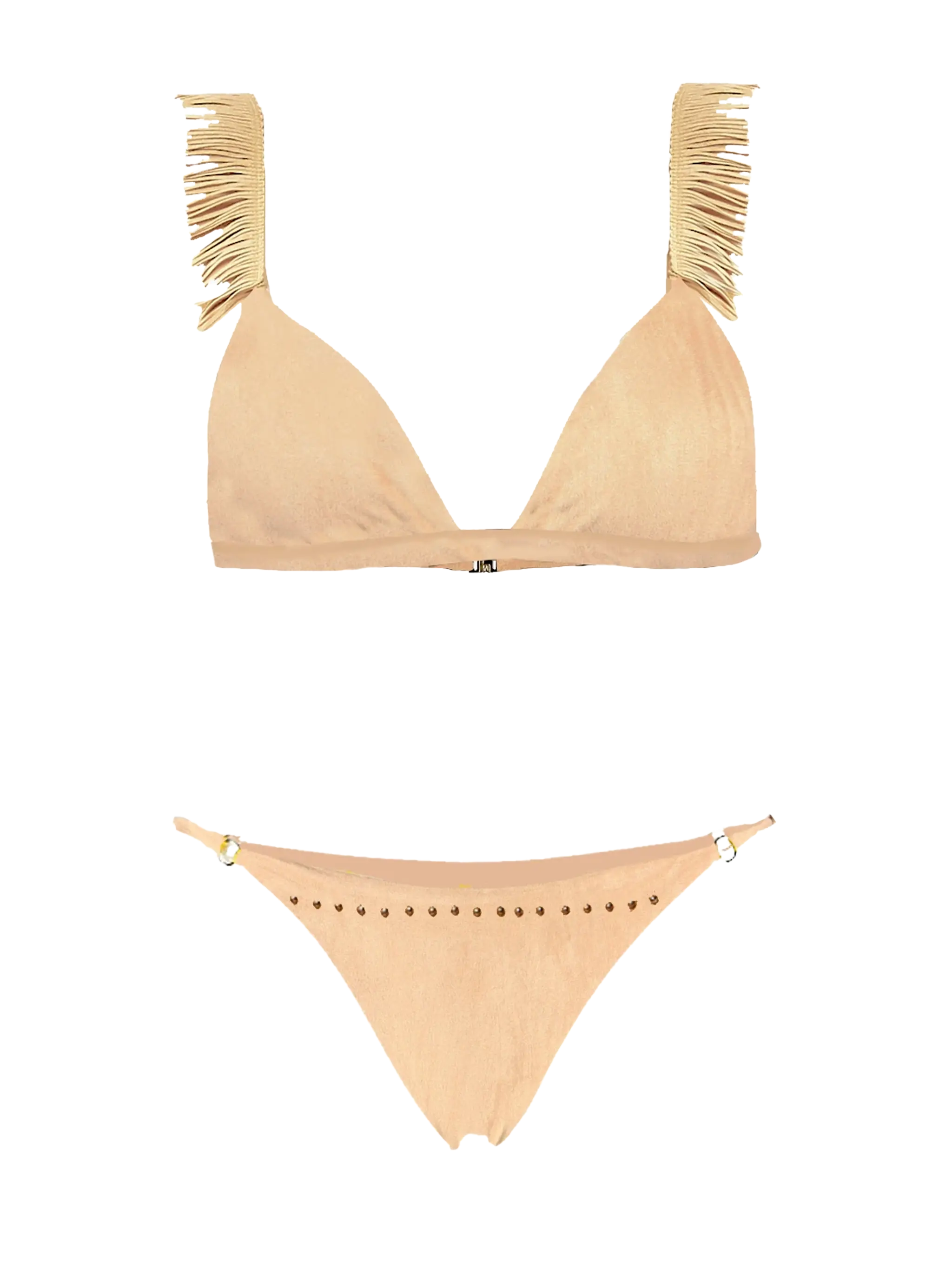 Triangelbikini met suède-effect en hoog uitgesneden bikinibroekje.