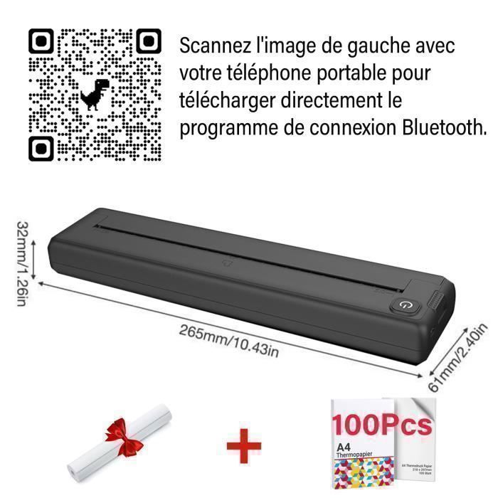 Impressora Bluetooth com 100 folhas de papel A4 (210 x 297 mm), impressora térmica, compatível com Android, iOS e Windows.