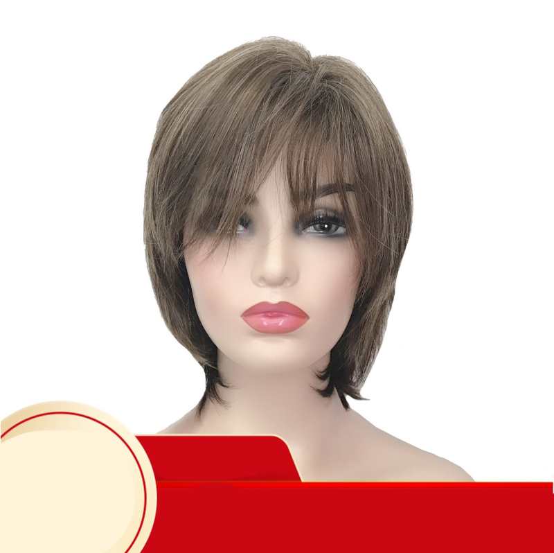 Short Hair Wig Synthetic Fiber Pixie Cuts Brown Hair Wig Replacement for Women Heat Resistant Layered Hairstyles
