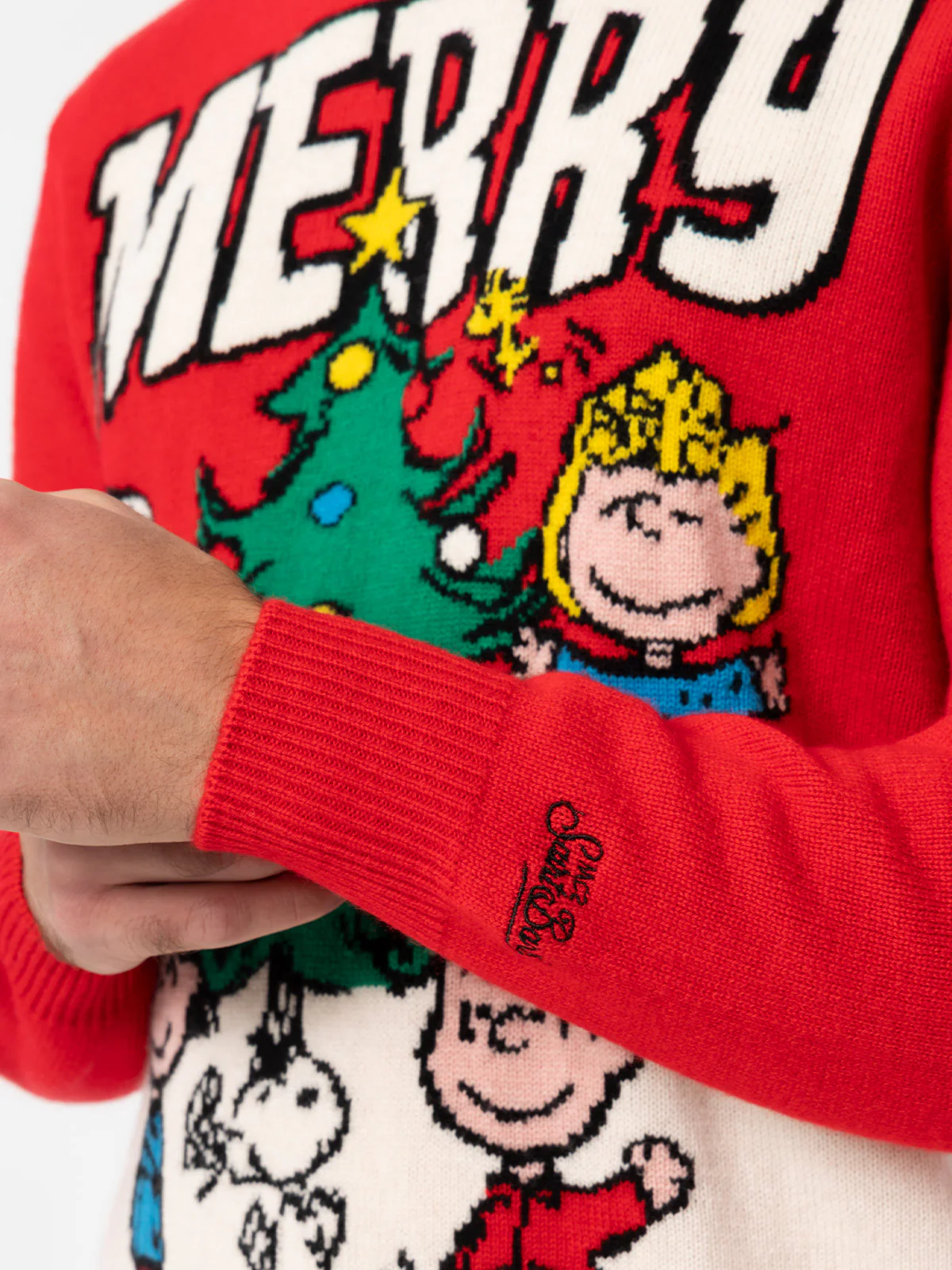 Maglione rosso da uomo Heron con stampa jacquard Peanuts merry | SNOOP