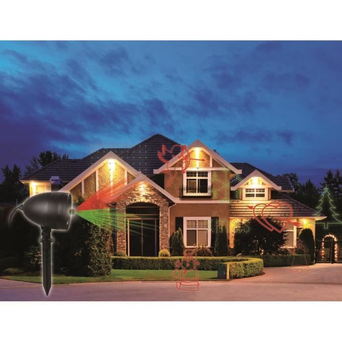 Proyector LED para interiores y exteriores con 8 patrones de iluminación rojos y verdes para fiestas navideñas.