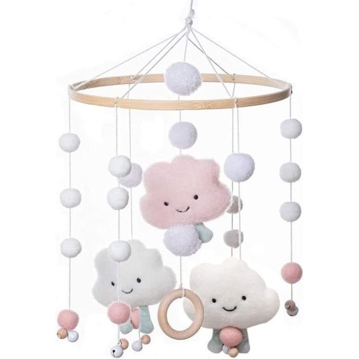 Móvil para cuna, móvil musical para cuna de niña, móvil de madera para cuna, campanillas para cuna.