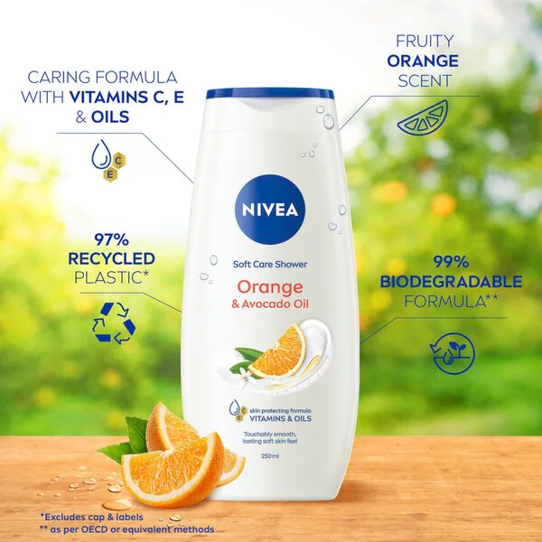 Gel de duș NIVEA cu ulei de portocale și avocado<br>250ml - Ten normal