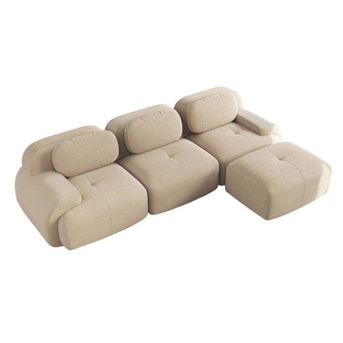 Canapé modulable 3 places - Mousse haute résilience - Aucun assemblage requis - Beige - Velours côtelé - Avec accoudoirs