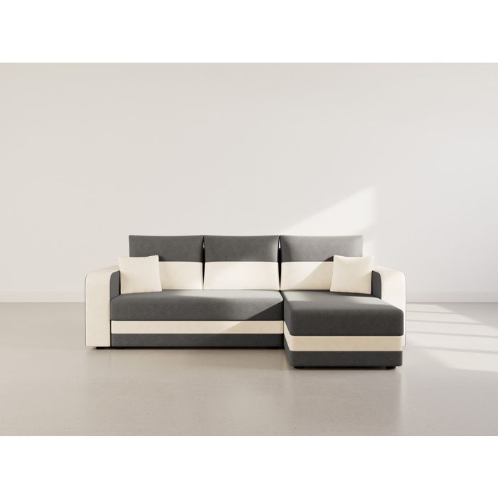 Harvey - Canapé d'angle réversible 4 places convertible avec coffre en tissu bicolore - Gris / Beige