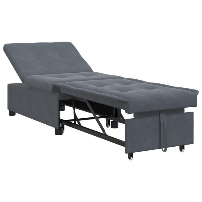273851& Divano letto 3 in 1, lettino trasformabile, in velluto grigio scuro