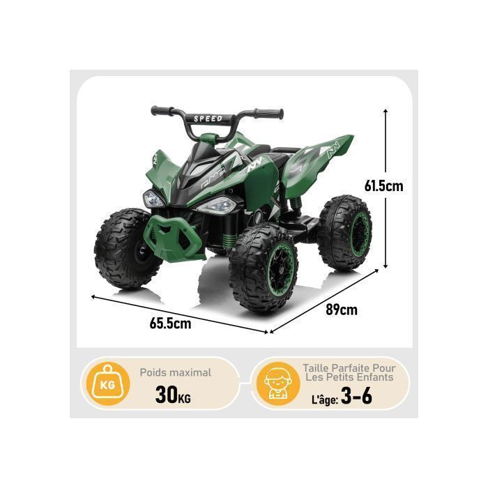 Cochecito eléctrico infantil LALAHO de 12 V y 7 Ah - para niños de 3 a 6 años - 4,5 km/h máx., verde