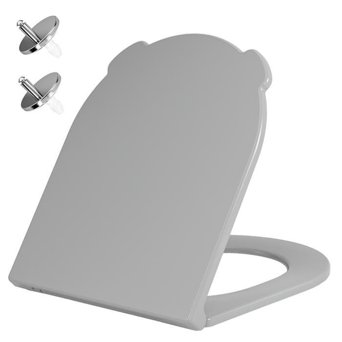 Asiento de inodoro silencioso AquaWise, resina Duroplast, taza de inodoro con cierre suave, antibacteriano, fácil de limpiar, fácil de quitar, gris.