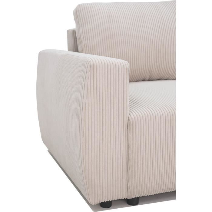 Sofá cama esquinero reversible PHARELL de 3-4 plazas - Pana beige - Compartimento de almacenamiento - Ancho 230 x Profundidad 155 x Alto 95 cm