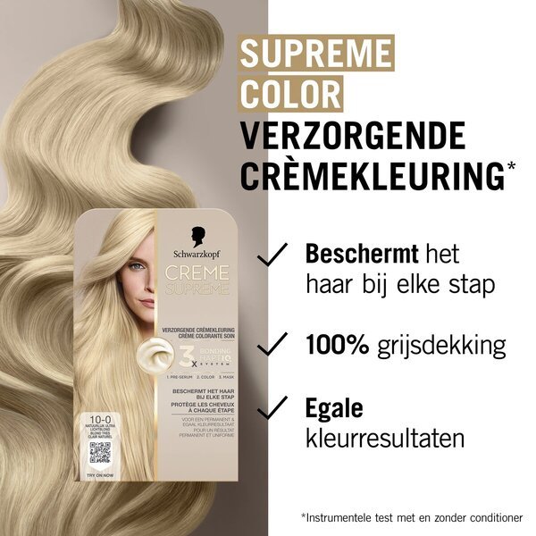 Schwarzkopf Creme Supreme 10-0 Prirodna ultra svijetlo plava njegujuća kremasta boja<br>182g