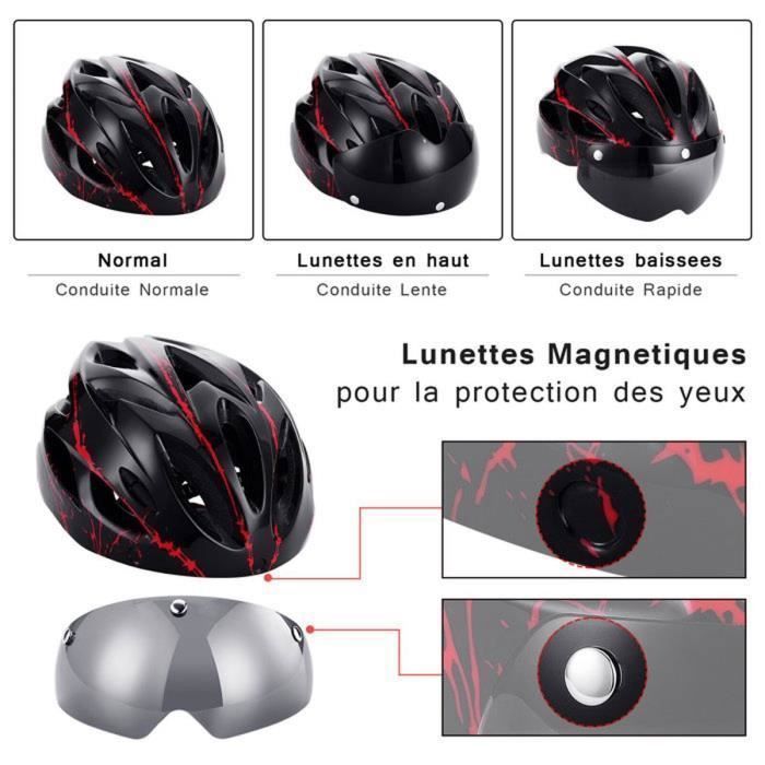 Capacete de ciclismo unissex para adultos, com viseira, ideal para bicicletas de montanha e patinetes elétricos, com circunferência da cabeça de 52 a 62 cm, nas cores preto e vermelho.