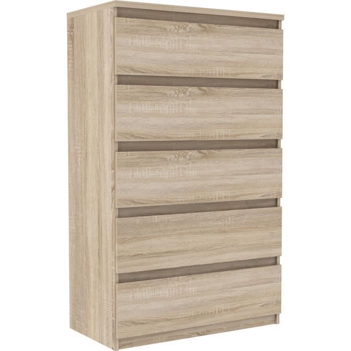 CHELSEA 5-drawer chest - Oak finish - W 77.2 x D 42.2 x H 128.1cm