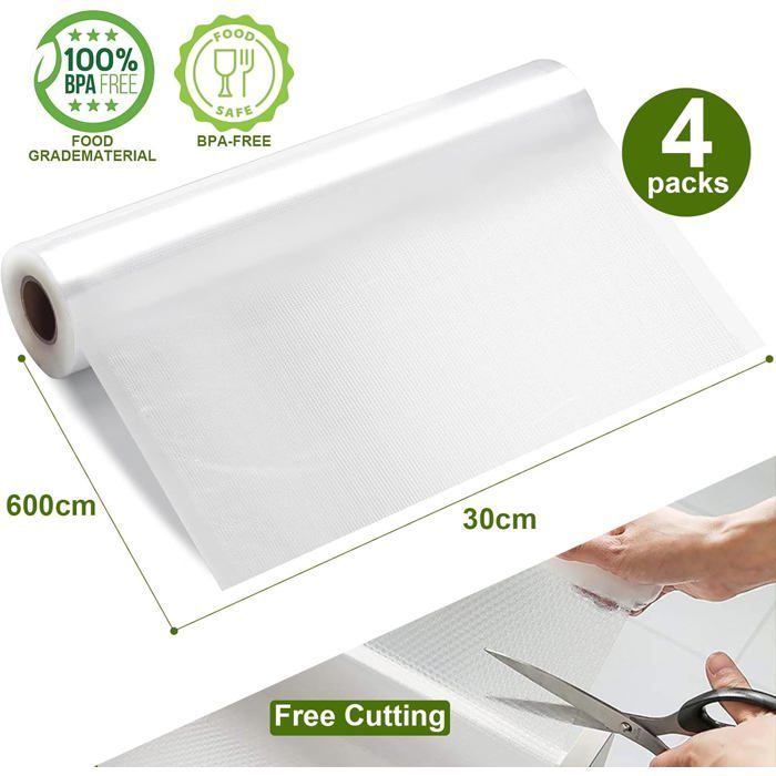 Bolsas para envasar al vacío de alimentos, 4 rollos de película para envasar al vacío de alimentos de 30 x 600 cm, 150 µm, sin BPA, resistente al desgarro [MA285]