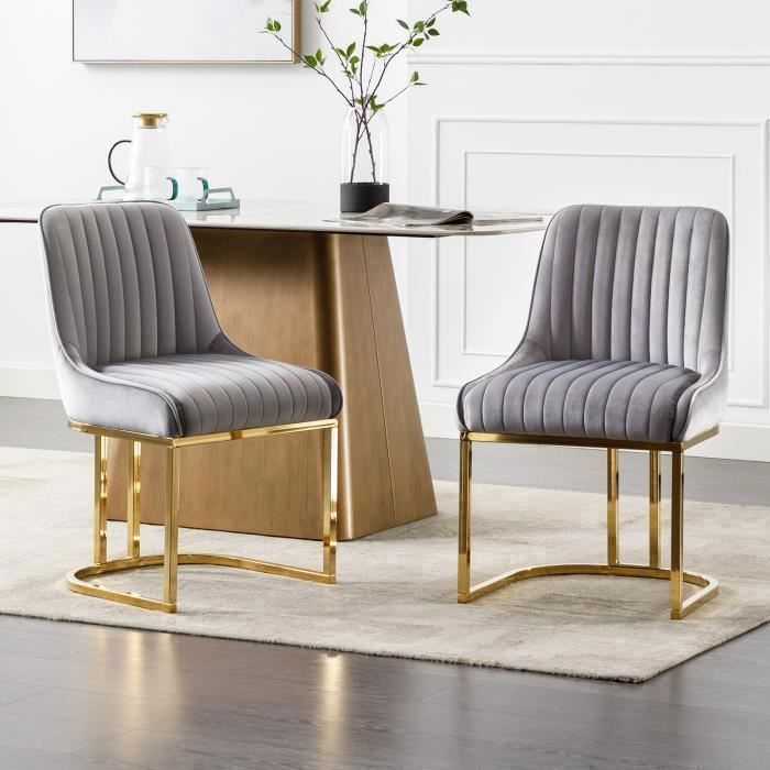Wahson Dining Chair Set of 2 Velvet Dining Chairs, Kitchen Chairs with Gold Legs and Thick Cushion, Grey