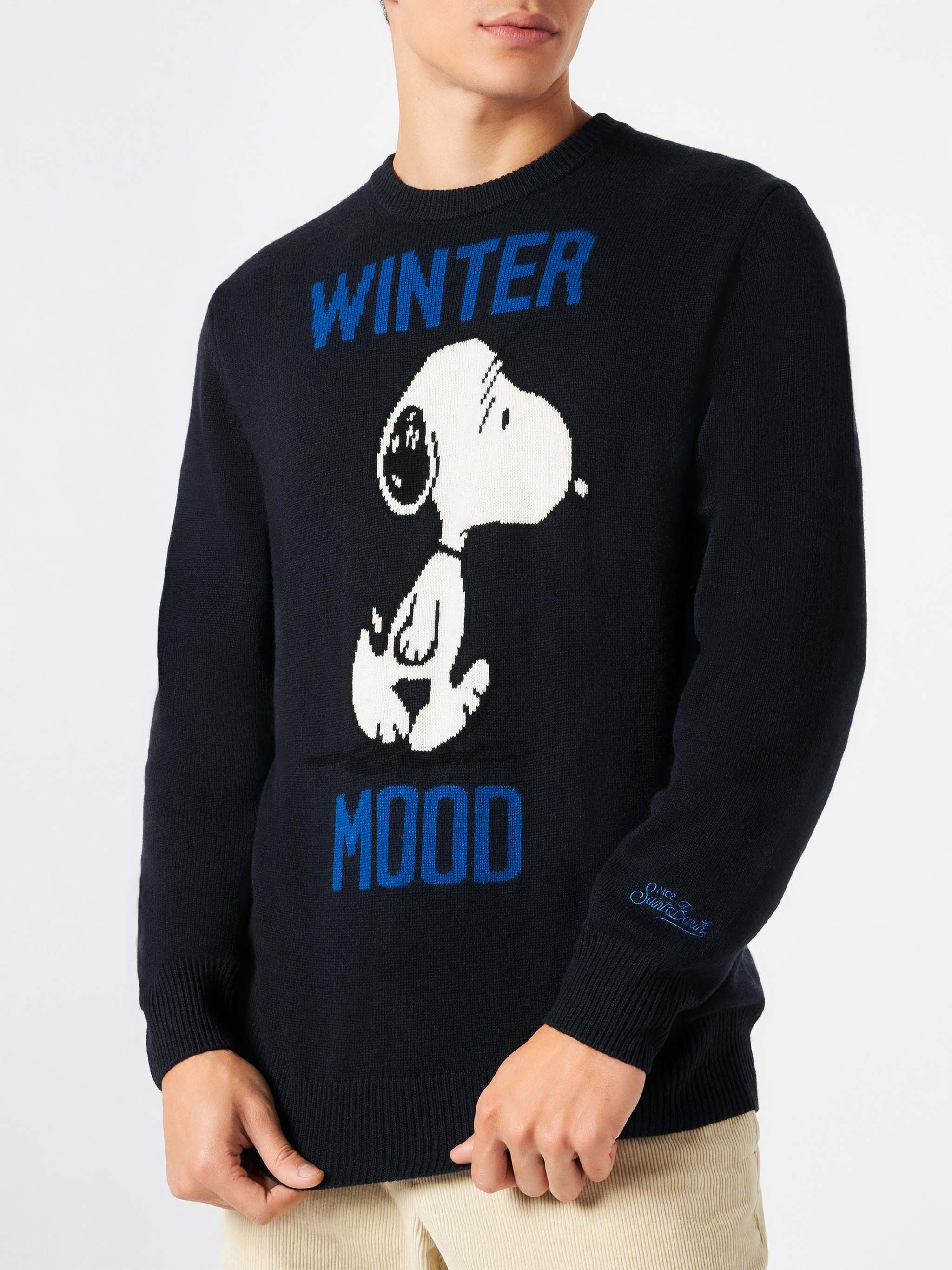 Blauwe herentrui met Snoopy-print in winterse stijl | SNOOPY - SPECIALE EDITIE