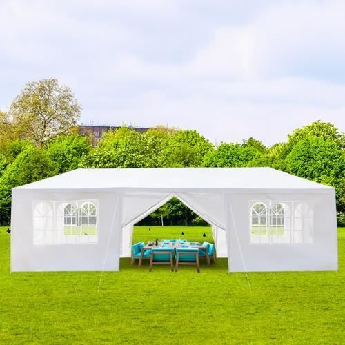 Carpa tipo cenador FCH de 3x9 m con ventanas, carpa de jardín, protección contra el sol y la lluvia, blanca, 8 piezas de tela.
