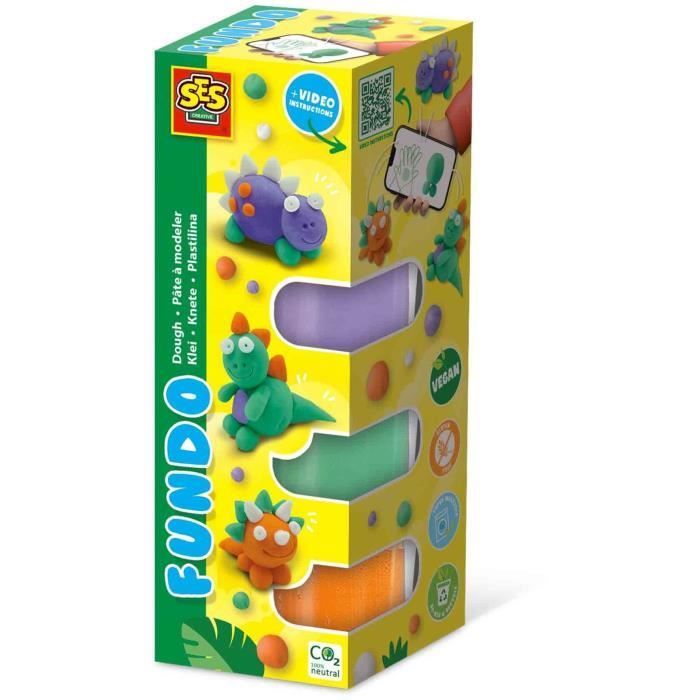 Pâte à modeler FunDo - Dinosaures (3x90gr-1x40gr) - SES CREATIVE - Interactive pour les jeunes enfants.