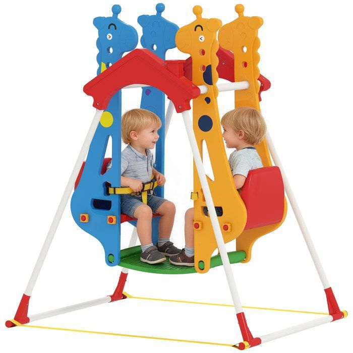 Columpio infantil - AIYAPLAY - Asiento doble enfrentado - Capacidad de carga de 30 kg - Estructura de acero - 114 x 94 x 134,5 cm - Multicolor