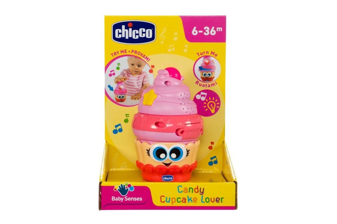 Jogo de doces e cupcakes da Chicco para desenvolver habilidades motoras e cognitivas.