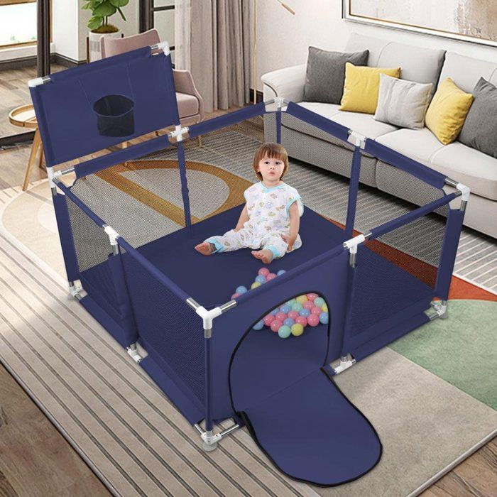 MIPAN. Parque infantil modular para bebé - Parque infantil plegable - Parque infantil para bebé - Con pelotas + ventosa - Azul