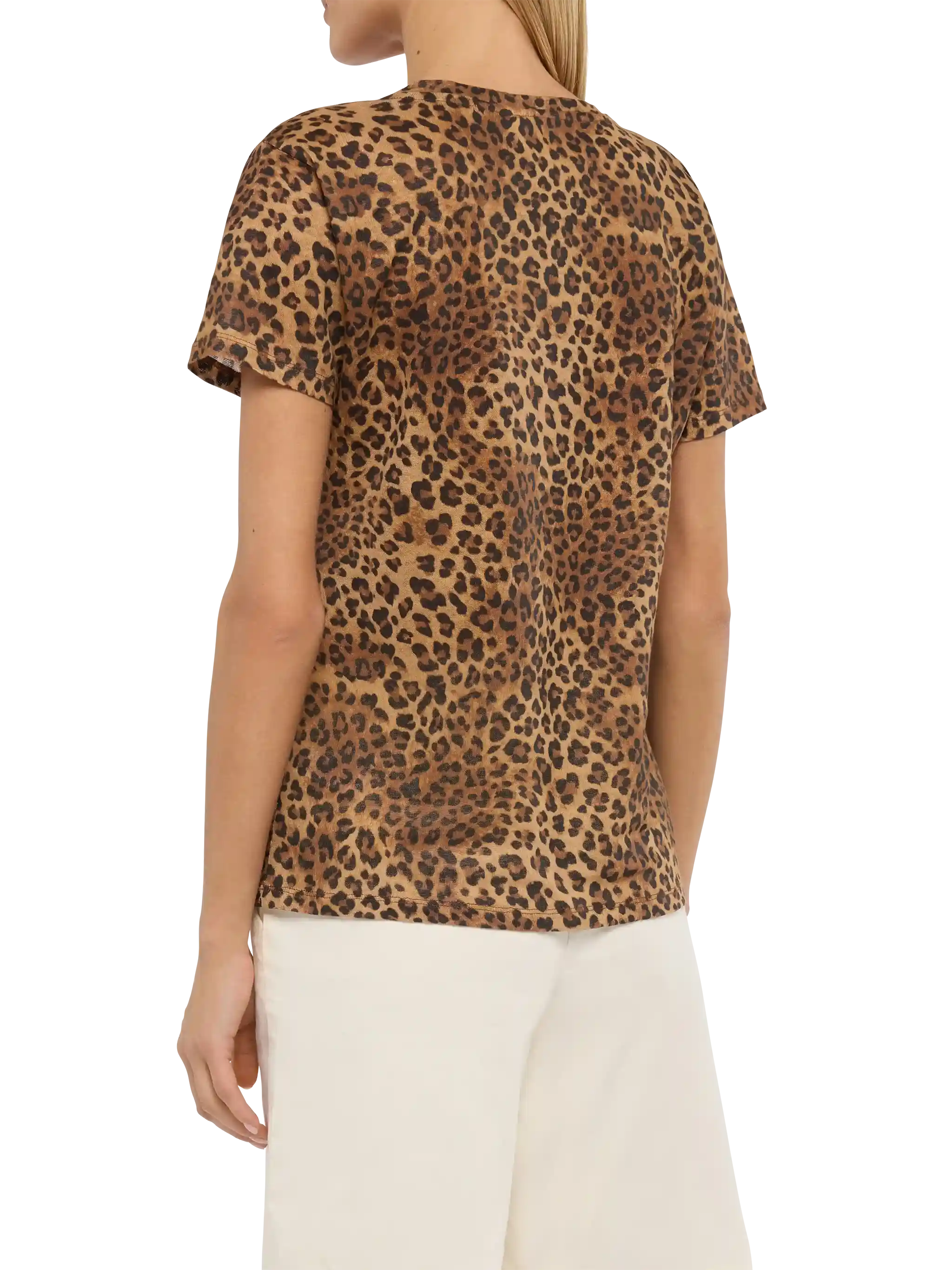 Eloise T-shirt met V-hals van linnenjersey met dierenprint.