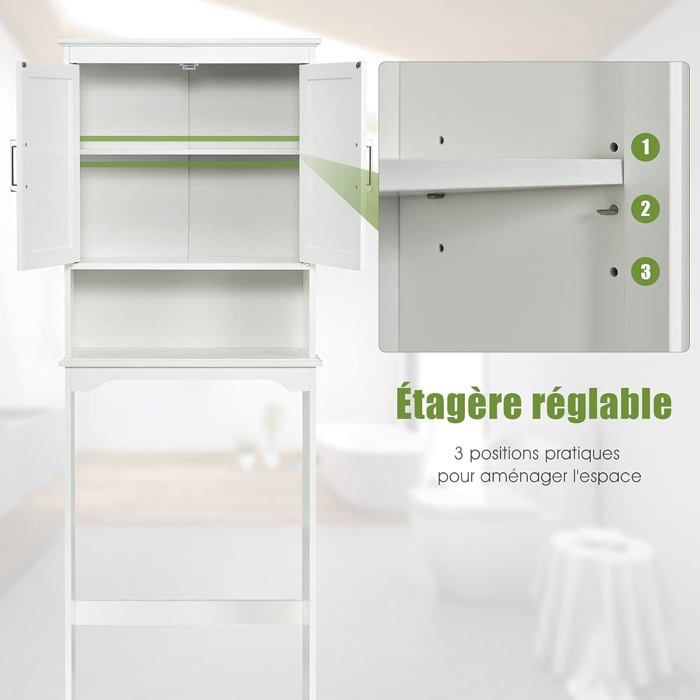 COSTWAY Meuble WC Dessus de Toilettes avec 3 Étagères pour Rangement Salle de Bain Blanc Moderne 63 x 23 x 168 CM Blanc