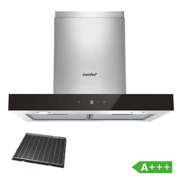 Exaustor de cozinha Comfee de 60 cm com controle por toque - 650 m³/h - Classe energética A+++ - 4 velocidades - Filtro de carvão ativado - Visor LED - Aço inoxidável preto
