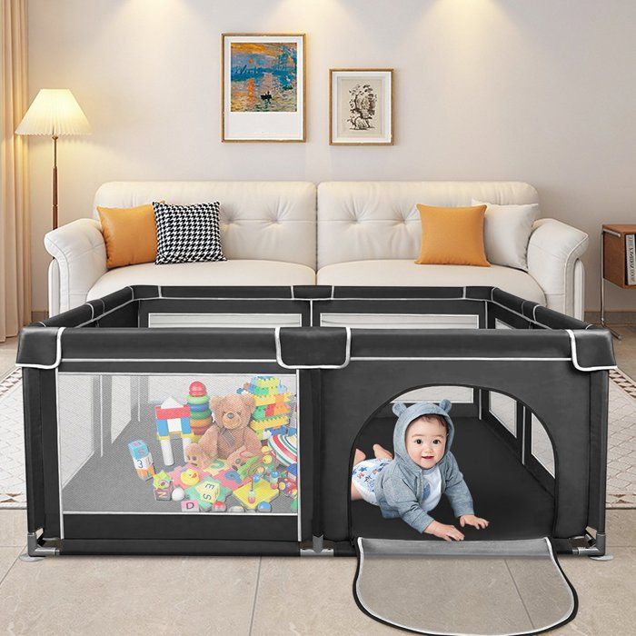 Parque infantil MIPAN de 180x150x66 cm - Con bolsa de almacenamiento - Centro de actividades infantiles para interior/exterior - Plegable - Negro