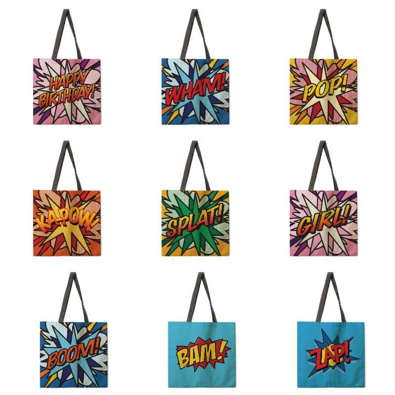 Sacs bandoulière pour femmes, sacs à main imprimés populaires avec grandes poignées, sacs de courses pliables Pop Casual, sacs en lin, sacs de plage.
