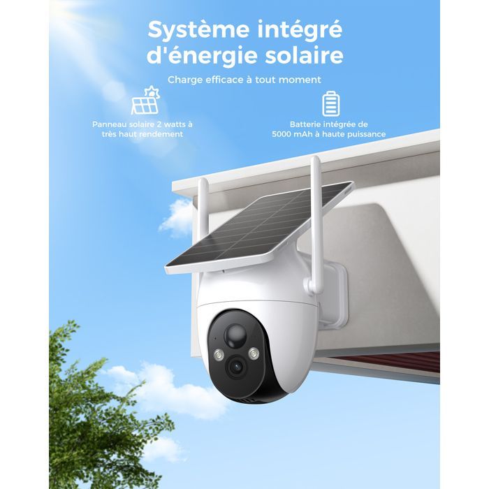 Cámara de seguridad solar inalámbrica para exteriores Konsoefuly® con panel solar BC 2K HD de 3 MP, detección PIR, clasificación IP65 para jardín y hogar.