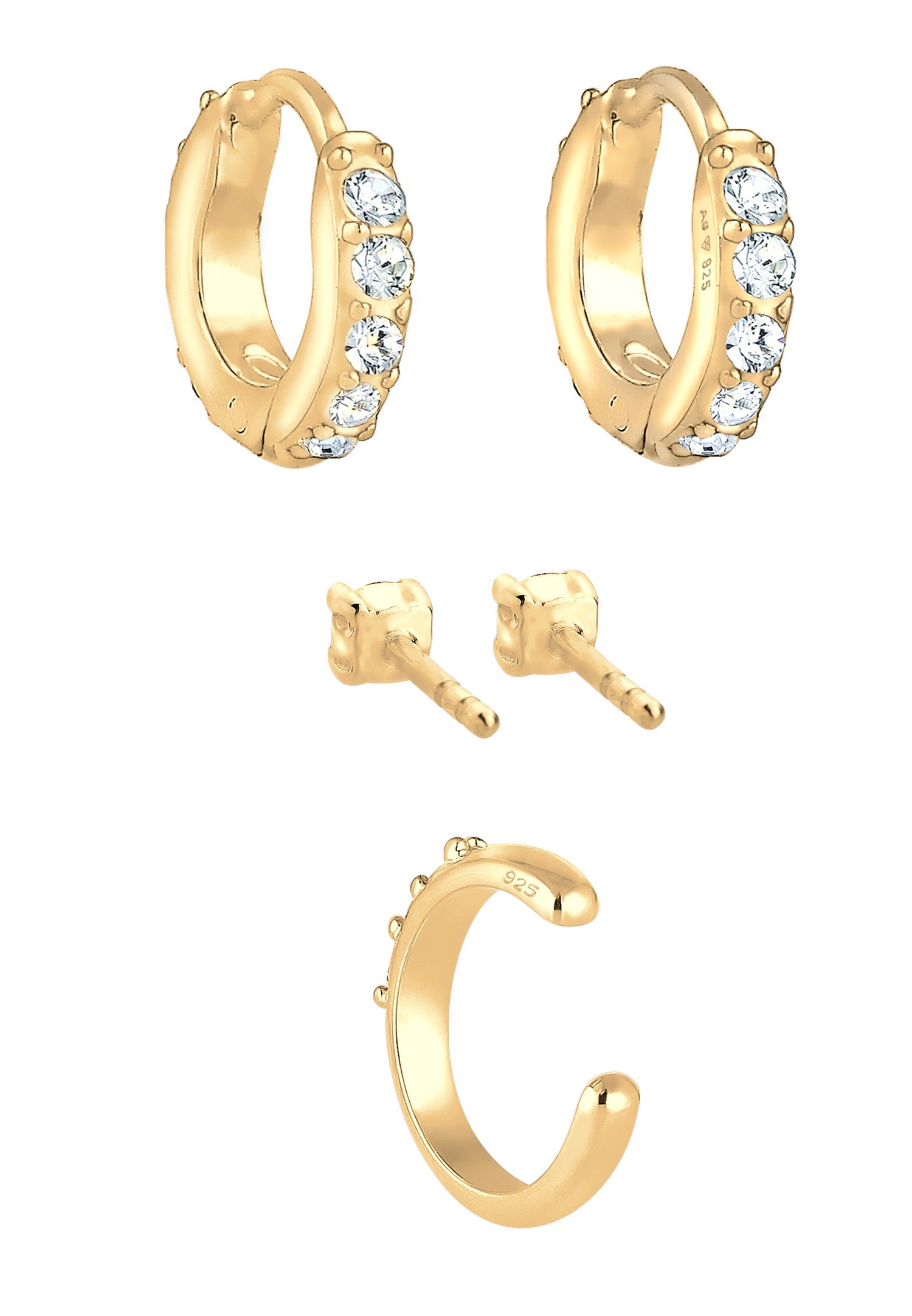 Elli Bouchon Créoles Ensemble de 3 Boucles d'Oreilles Femme - (925/1000) Argent
