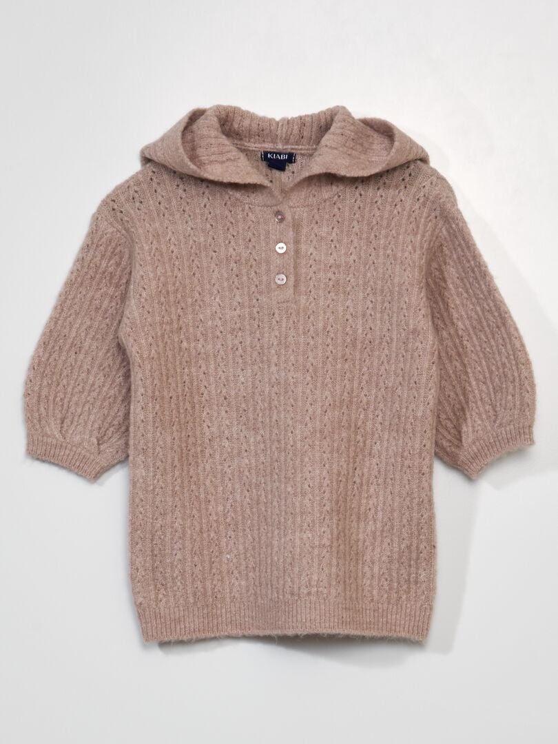 Gebreide jurk met capuchon - ROZE