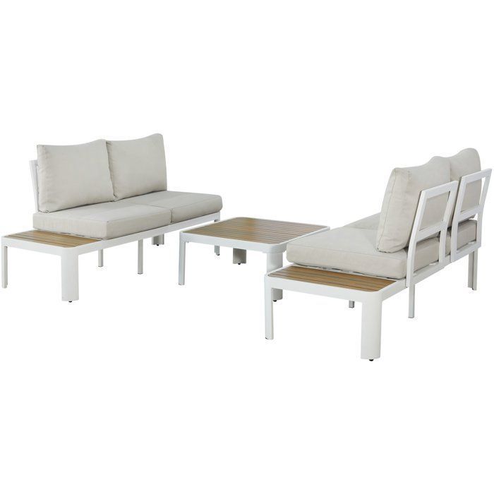 Garden furniture set - OLANA - Aluminium - White and beige - 4 people