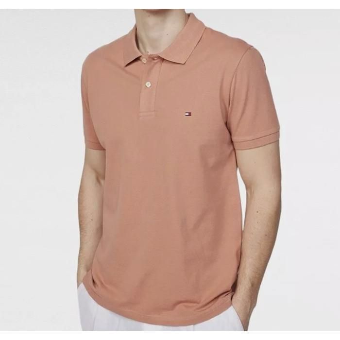 Polo Tommy Hilfiger manches courtes Slim Fit Coupe Etroite Orange rouillée US