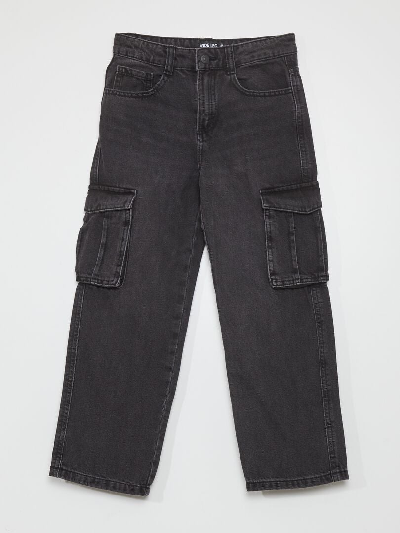 Calça jeans de perna larga com bolsos - CINZA