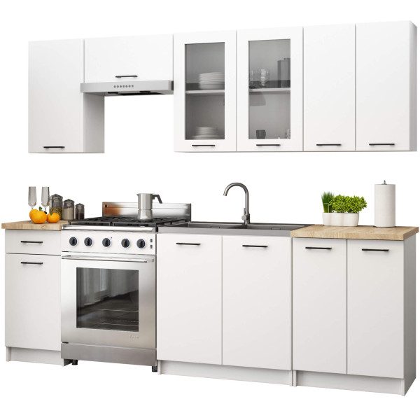 Zestaw szafek kuchennych z witryną OLIWIA 2.4m H720