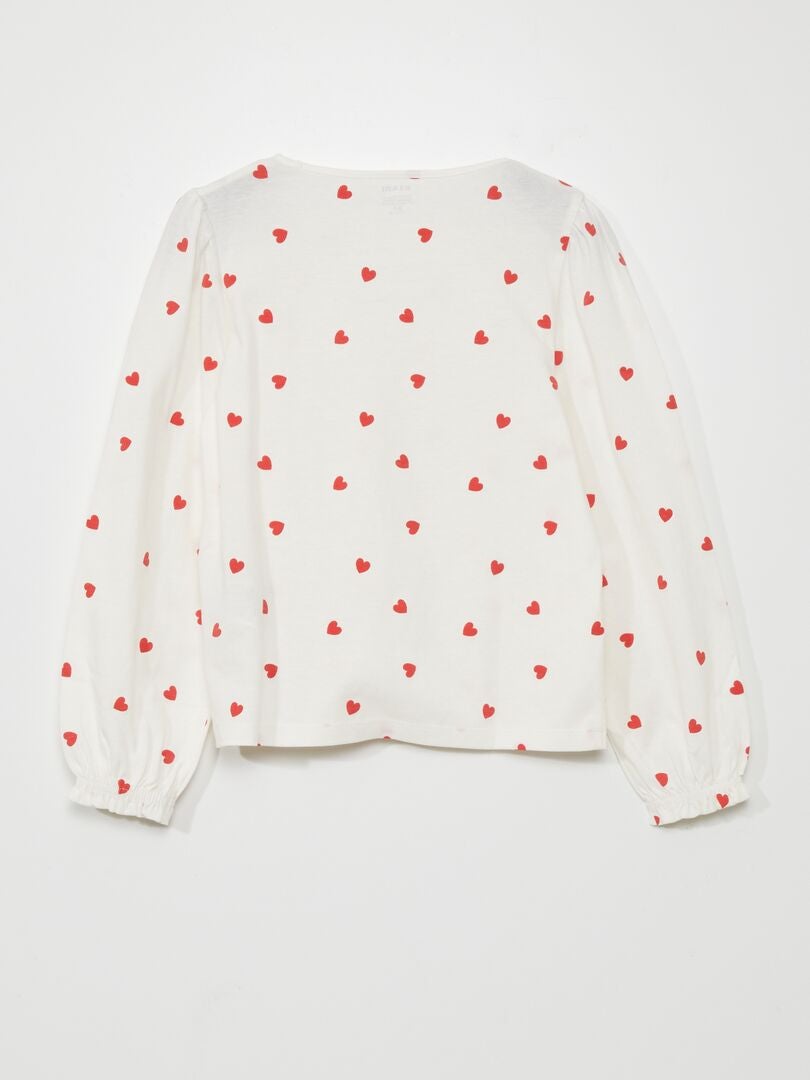 Camiseta de manga larga con estampado de corazón - BLANCA