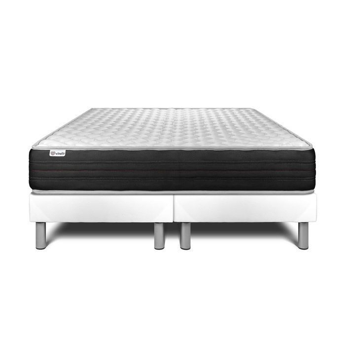 Matratze und Lattenrost-Set 200x200 cm - 2 weiße Lattenroste - Vitalmemo One White
