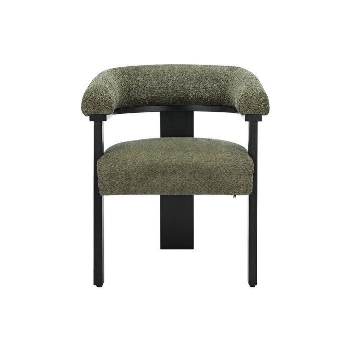 Sedia con braccioli in tessuto bouclé e legno di caucciù nero - Khaki - LIVELIA
