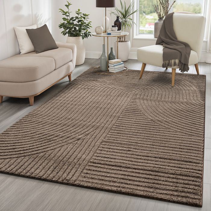Alfombra Everest para salón, efecto 3D, pelo denso y agradablemente suave, color marrón, 240 x 340 cm, diseño 2251.