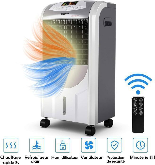 Aire acondicionado portátil GIANTEX, calefacción y refrigeración con 3 velocidades, ventilador con control remoto + depósito de agua de 7 litros, para verano/invierno.