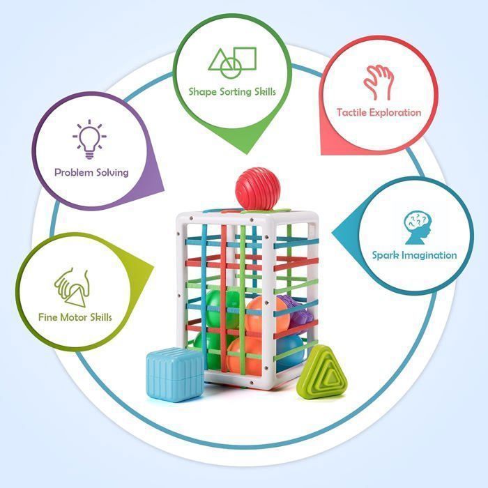 Giocattolo per neonati da 1 a 2 anni, gioco di smistamento Montessori per bambini da 12 a 18 mesi, cubo attività di sviluppo, giocattolo educativo per bambini