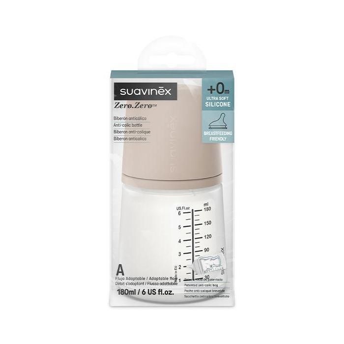 Suavinex, Zerø.Zerø, Mamadeira anticólica - Tamanho único, especial para amamentação - 180ml