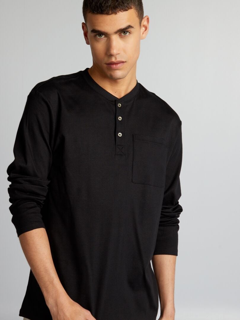 Henley-hals T-shirt - zwart