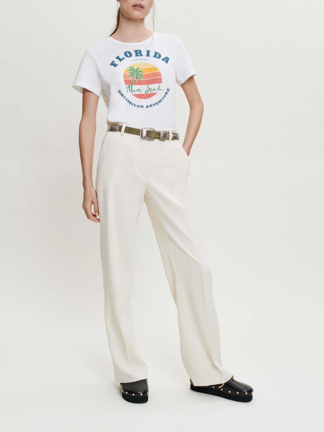 Pantaloni de costum cu croi larg - Alb
