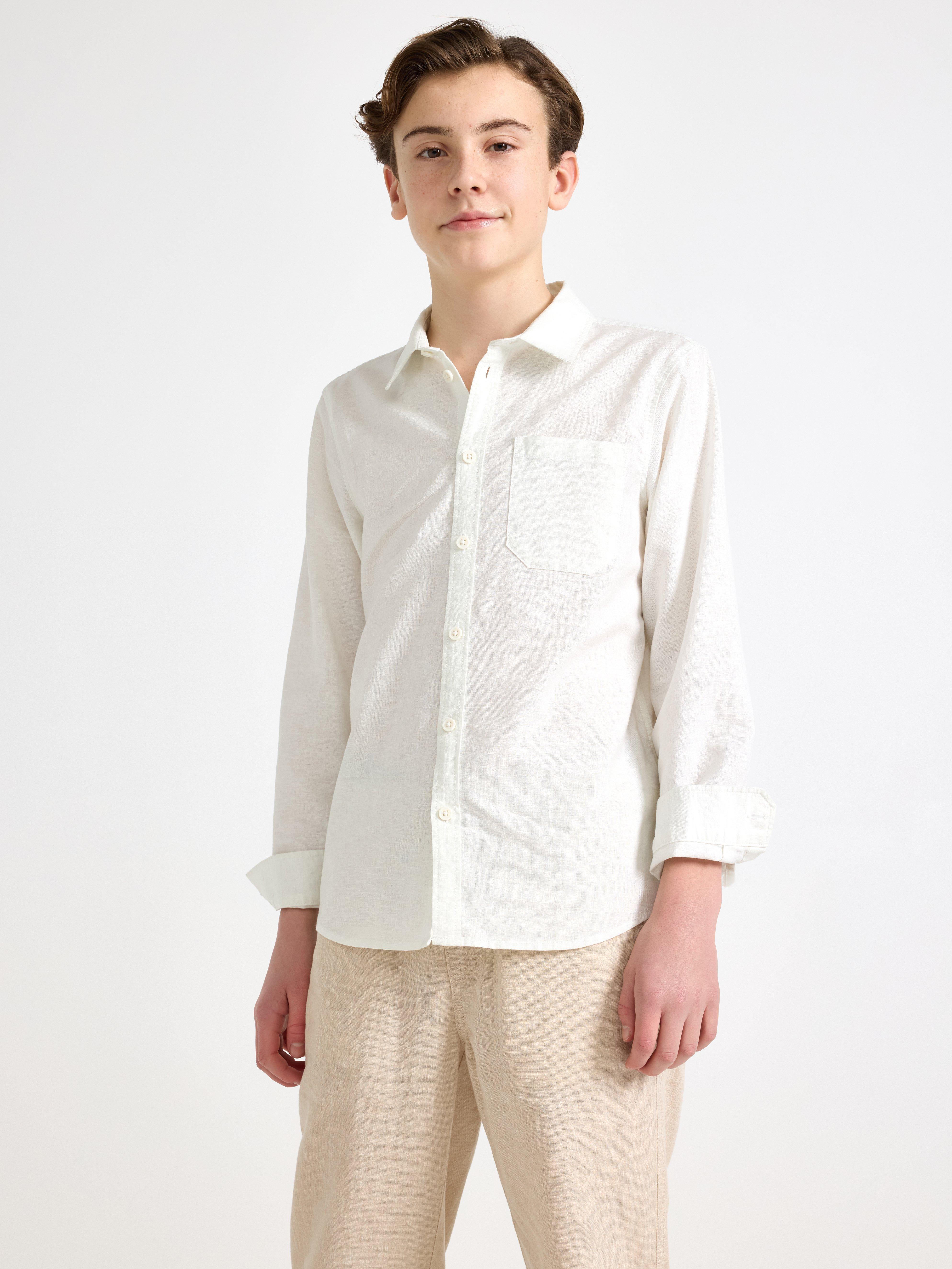 Camisa de mezcla de lino blanca