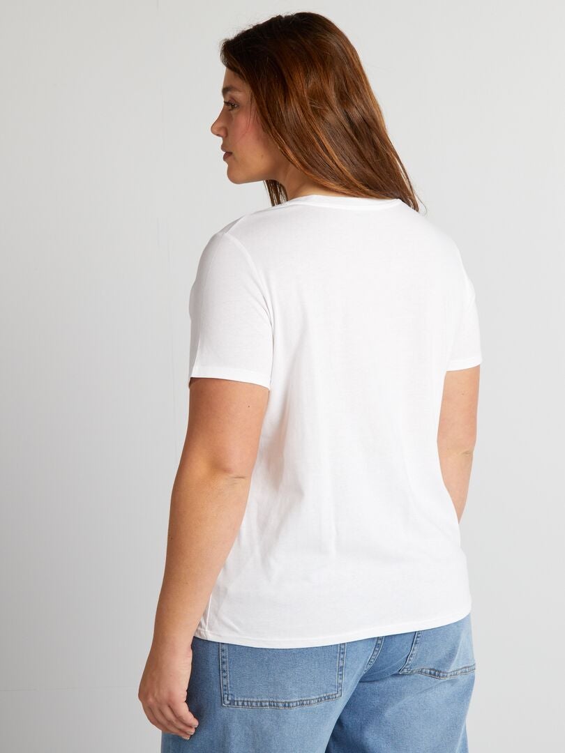 Camiseta de malha com decote em V - Branca